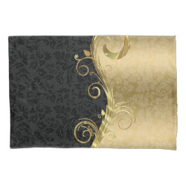 Elegant Black Dammaskers Gold Swirls Kussensloop
