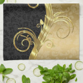 Elegant Black Dammaskers Gold Swirls Theedoek (Gevouwen)