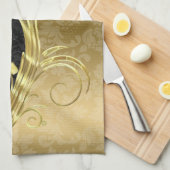 Elegant Black Dammaskers Gold Swirls Theedoek (Quarter Fold)