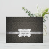 Elegant Black & Dark Grey Damask Rehearsal Dinner Kaart (Staand voorkant)