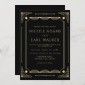 Elegant Black Deco Gold Wedding Kaart (Voorkant / Achterkant)
