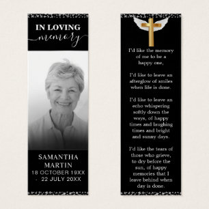 Elegant Black Delicate Memorial Funeral Bladwijzer Mini Visitekaartjes