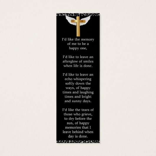 Elegant Black Delicate Memorial Funeral Bladwijzer Mini Visitekaartjes (Achterkant)