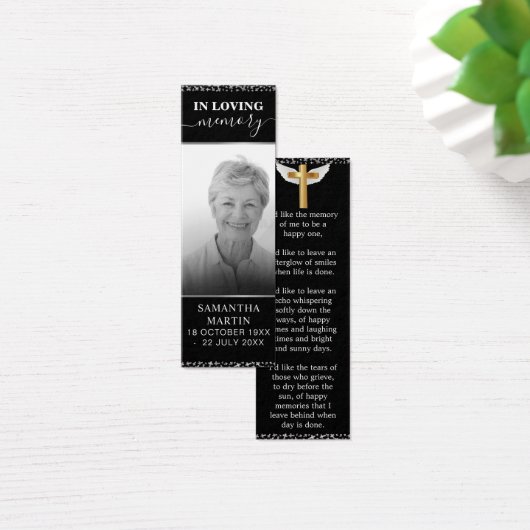 Elegant Black Delicate Memorial Funeral Bladwijzer Mini Visitekaartjes (Bureau)