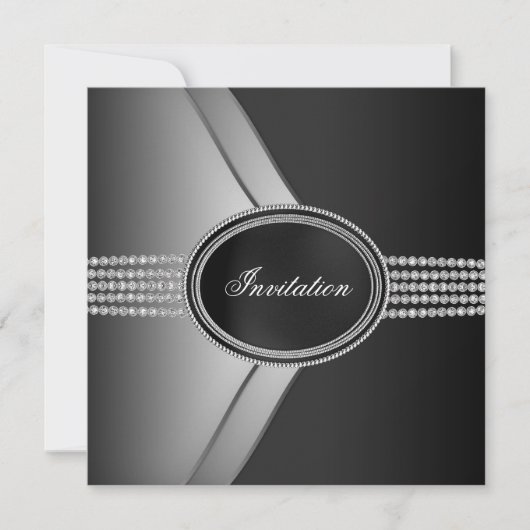 Elegant Black Diamond Black Stropdas Party Kaart (Voorkant)