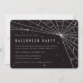 Elegant Black Diamond Spider Web Halloween Party Kaart