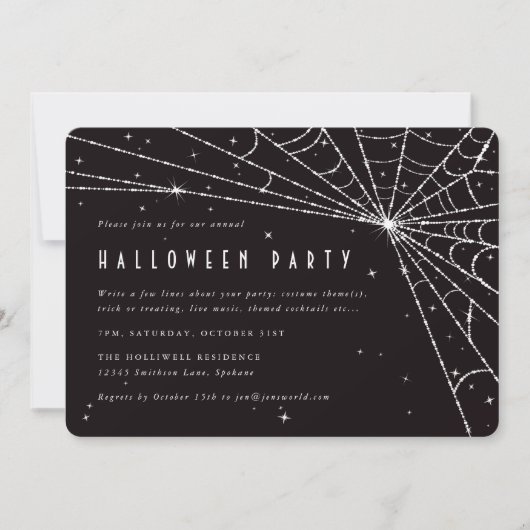 Elegant Black Diamond Spider Web Halloween Party Kaart (Voorkant)