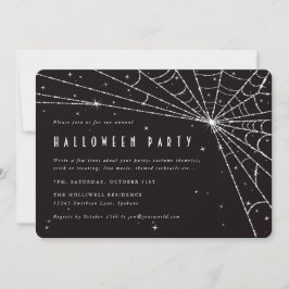 Elegant Black Diamond Spider Web Halloween Party Kaart