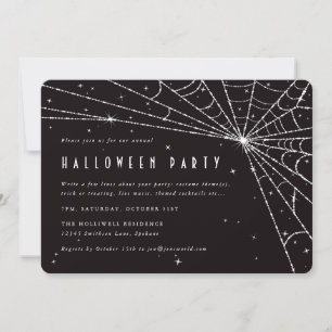 Elegant Black Diamond Spider Web Halloween Party Kaart