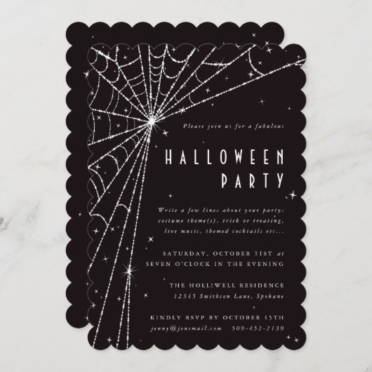 Elegant Black Diamond Spider Web Halloween Party Kaart (Voorkant / Achterkant)