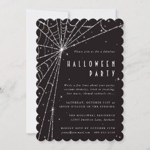 Elegant Black Diamond Spider Web Halloween Party Kaart