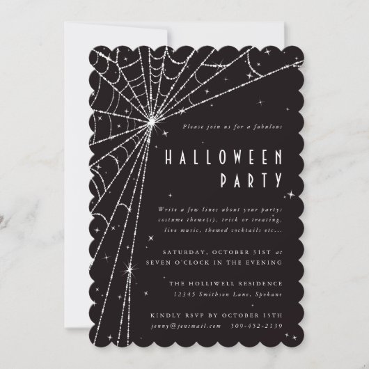 Elegant Black Diamond Spider Web Halloween Party Kaart (Voorkant)