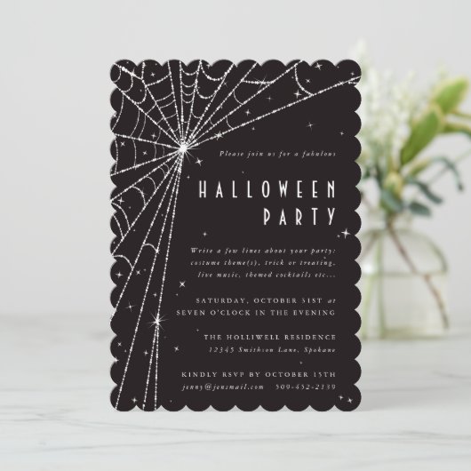 Elegant Black Diamond Spider Web Halloween Party Kaart (Staand voorkant)