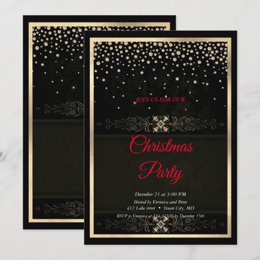 Elegant Black Diamonds Lijst Kerst Kaart (Voorkant / Achterkant)