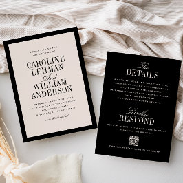 Elegant Black Double-Sided Wedding  Kaart