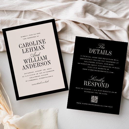 Elegant Black Double-Sided Wedding  Kaart