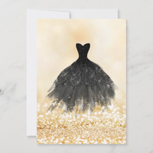 Elegant Black Dress Gold Bokeh Sweet 16 Party Kaart (Achterkant)