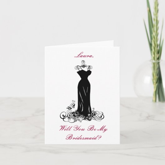 Elegant Black Dress & Heels - Bridesmaid Kaart (Voorkant)