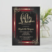 Elegant Black Drips Border Dark Red 50th Birthday Kaart (Staand voorkant)