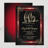 Elegant Black Drips Border Dark Red 50th Birthday Kaart (Voorkant / Achterkant)