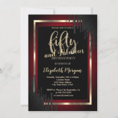 Elegant Black Drips Dark Red 50th Birthday Kaart (Voorkant)