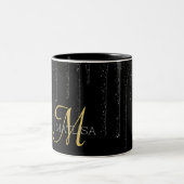 Elegant Black Driving Glitter Monogram Name Tweekleurige Koffiemok (Center)