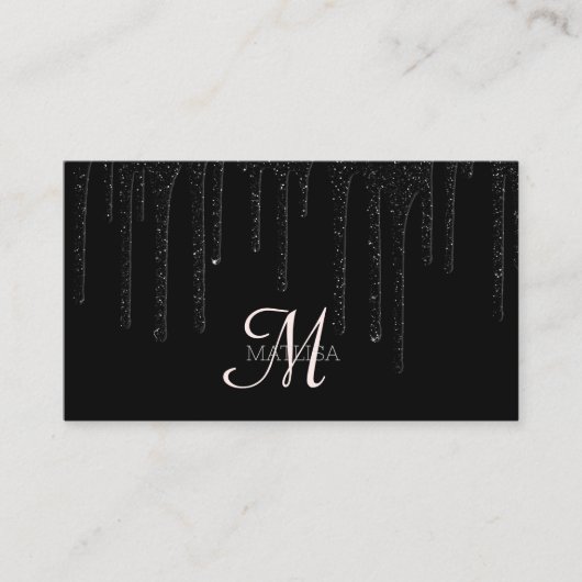 Elegant Black Driving Monogram Glitter Salon Drip Visitekaartje (Voorkant)