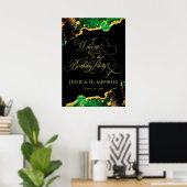 Elegant Black Emerald Gold Birthday WelkomstPoster Poster (Thuiskantoor)