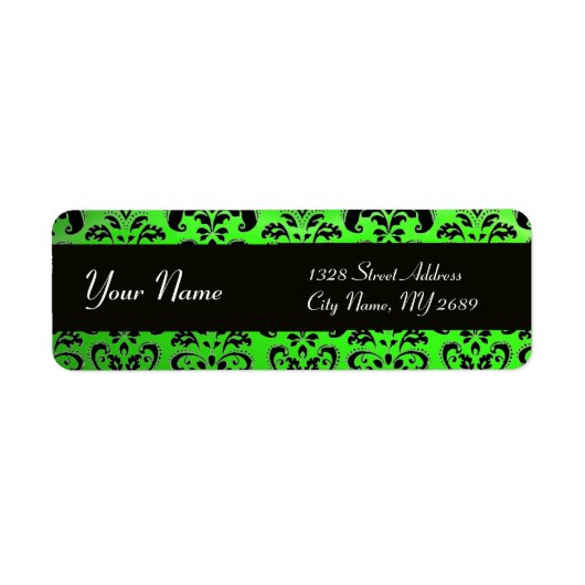 ELEGANT BLACK EMERALD GREEN DAMASK ETIKET (Voorkant)
