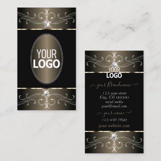 Elegant Black en Beige  Ornamenten met Logo Visitekaartje (Voorkant / Achterkant)