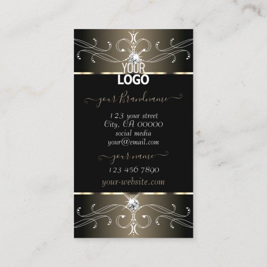 Elegant Black en Beige  Ornamenten met Logo Visitekaartje (Achterkant)