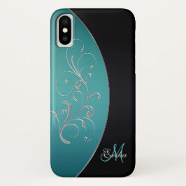 Elegant Black en Blauwgroen Monogram iPhone X Hoes
