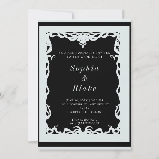 Elegant Black en Bleek Green Art Deco Wedding Kaart (Voorkant)