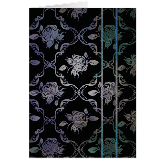  Elegant Black en Blue-Green Damask Rozen (Voorkant)