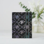 Elegant Black en Blue-Green Damask Rozen Briefkaart (Staand voorkant)