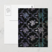 Elegant Black en Blue-Green Damask Rozen Briefkaart (Voorkant / Achterkant)