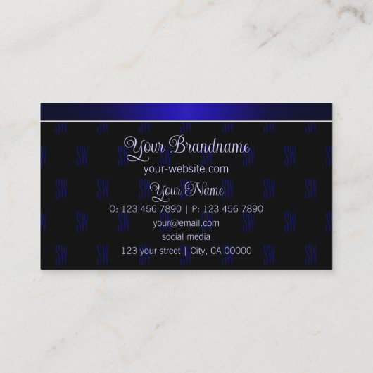 Elegant Black en Blue met Monogram Professional Visitekaartje (Achterkant)