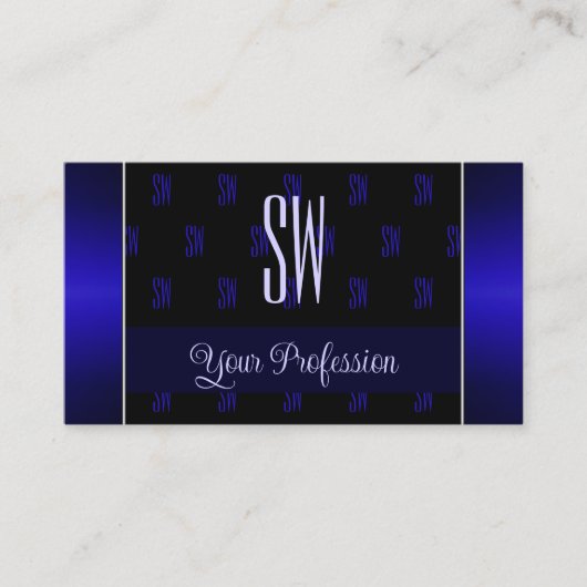 Elegant Black en Blue met Monogram Professional Visitekaartje (Voorkant)