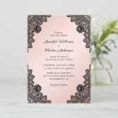 Elegant Black en Blush Pink Floral Lace Wedding Kaart (Staand voorkant)
