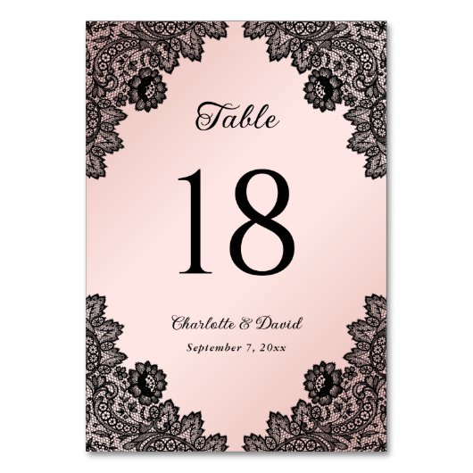 Elegant Black en Blush Pink Floral Lace Wedding Kaart (Voorkant)
