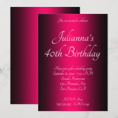 Elegant Black en Bright Pink Ombre 40th Birthday Kaart (Voorkant / Achterkant)