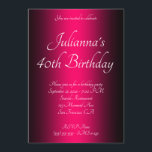 Elegant Black en Bright Pink Ombre 40th Birthday Kaart<br><div class="desc">elegant zwart en helder,  roze ombre op een aanpasbare verjaardagsuitnodiging. Nodig het doek uit voor haar geweldige en 40 verjaardag!  achtergrondkleur in de ombre. Op de rug kon u de achtergrondkleur in zwart veranderen. De zwarte en roze aanpasbare verjaardagsfeestdag nodigt uit. Glam en kic uitnodigingen.</div>