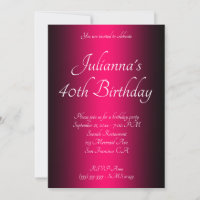 Elegant Black en Bright Pink Ombre 40th Birthday