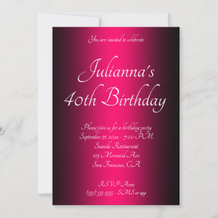 Elegant Black en Bright Pink Ombre 40th Birthday Kaart