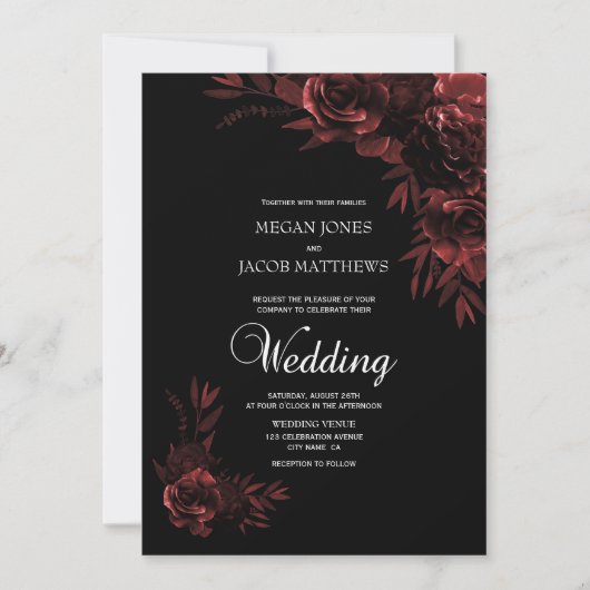 Elegant Black en Copper Floral Wedding Kaart (Voorkant)
