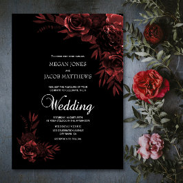 Elegant Black en Copper Floral Wedding Kaart