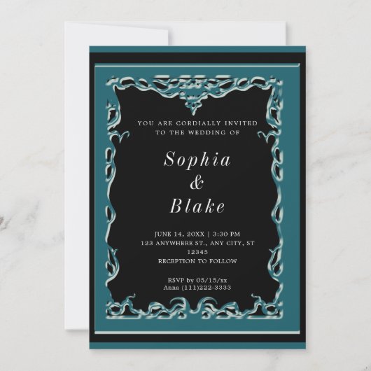Elegant Black en Dark Green Art Deco Wedding Kaart (Voorkant)