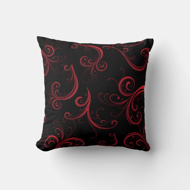 Elegant Black en Deep Red Floral Pattern Kussen (Voorkant)