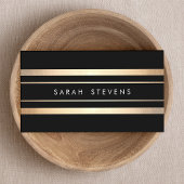 Elegant Black en Faux Folie Gold Striped Modern Visitekaartje