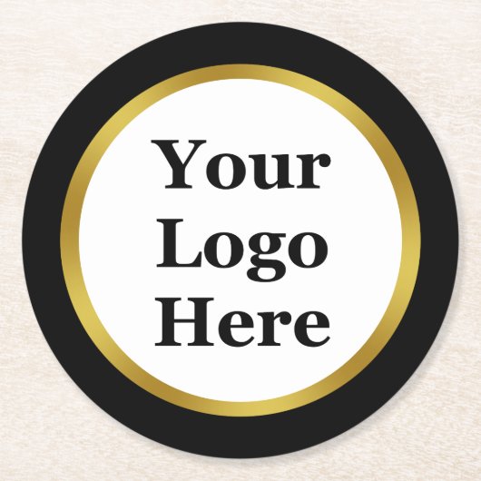 Elegant Black en Faux Gold Border Uw Logo hier Ronde Kartonnen Onderzetter (Voorkant)
